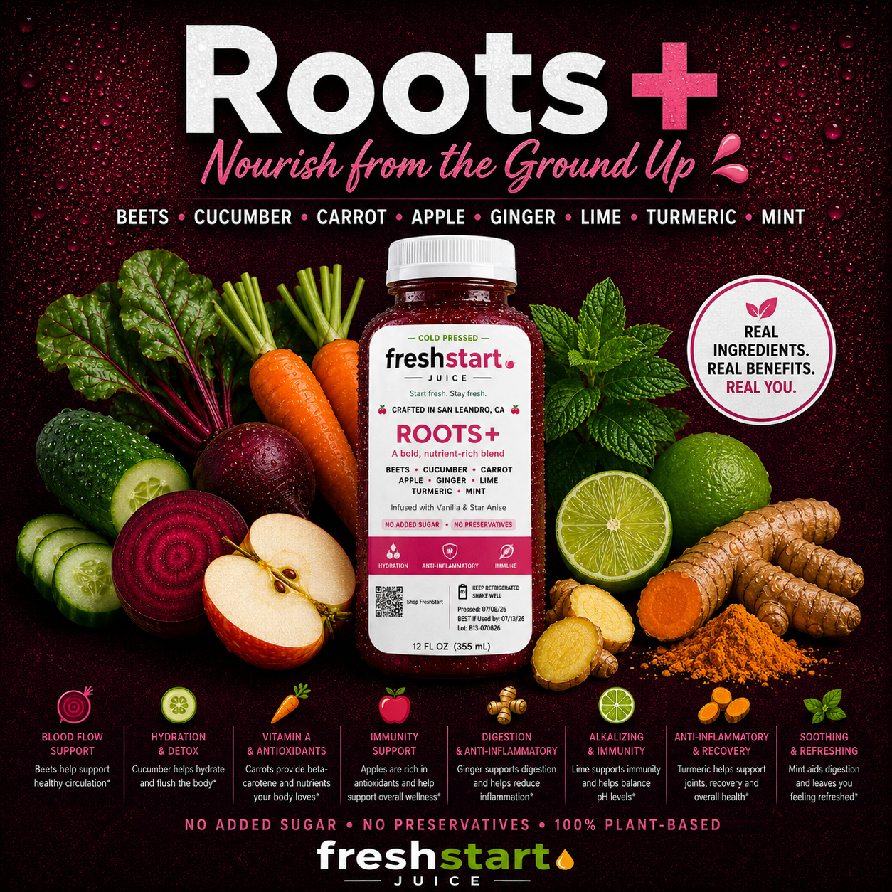 Roots+ cold-pressed juice