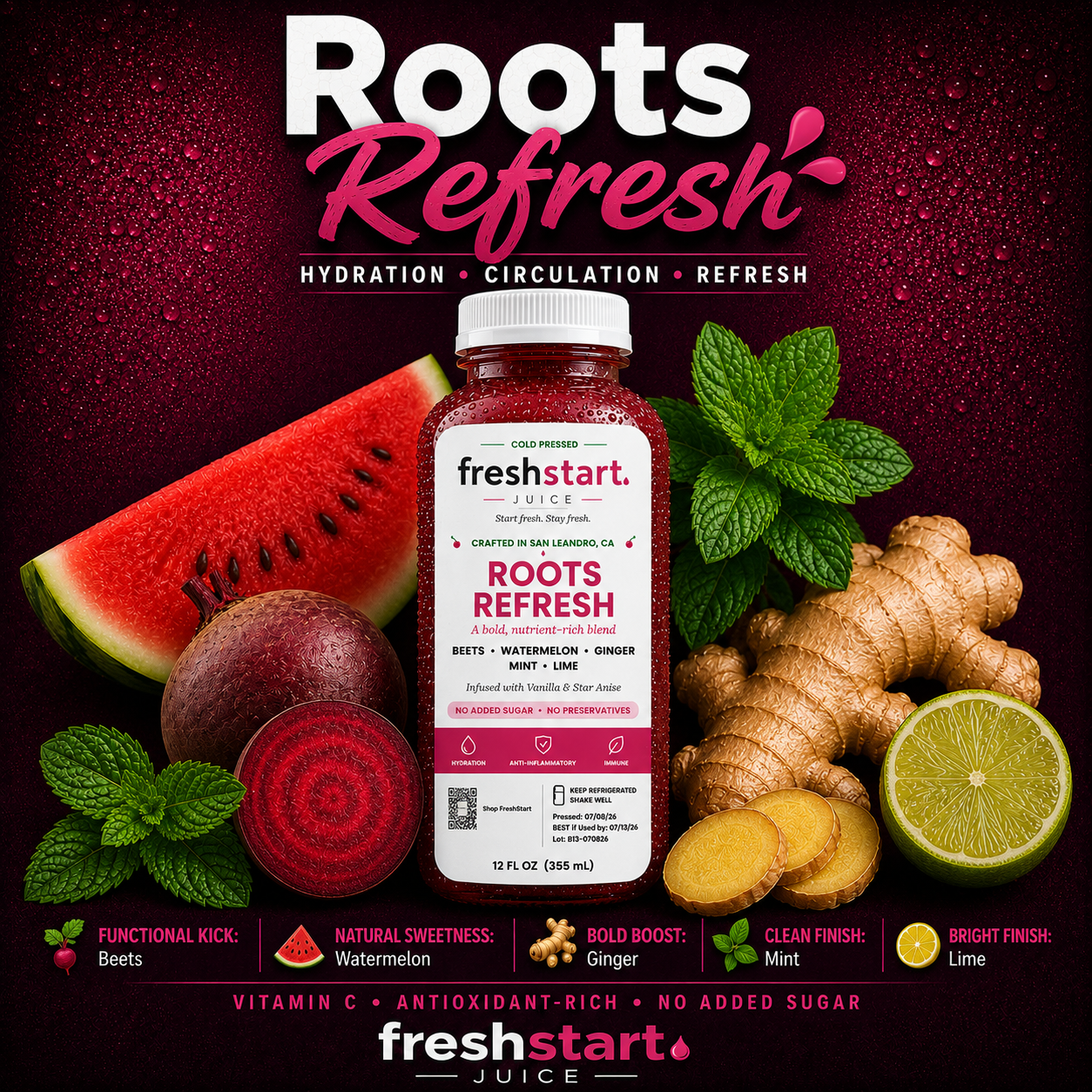 Roots Refresh cold-pressed juice