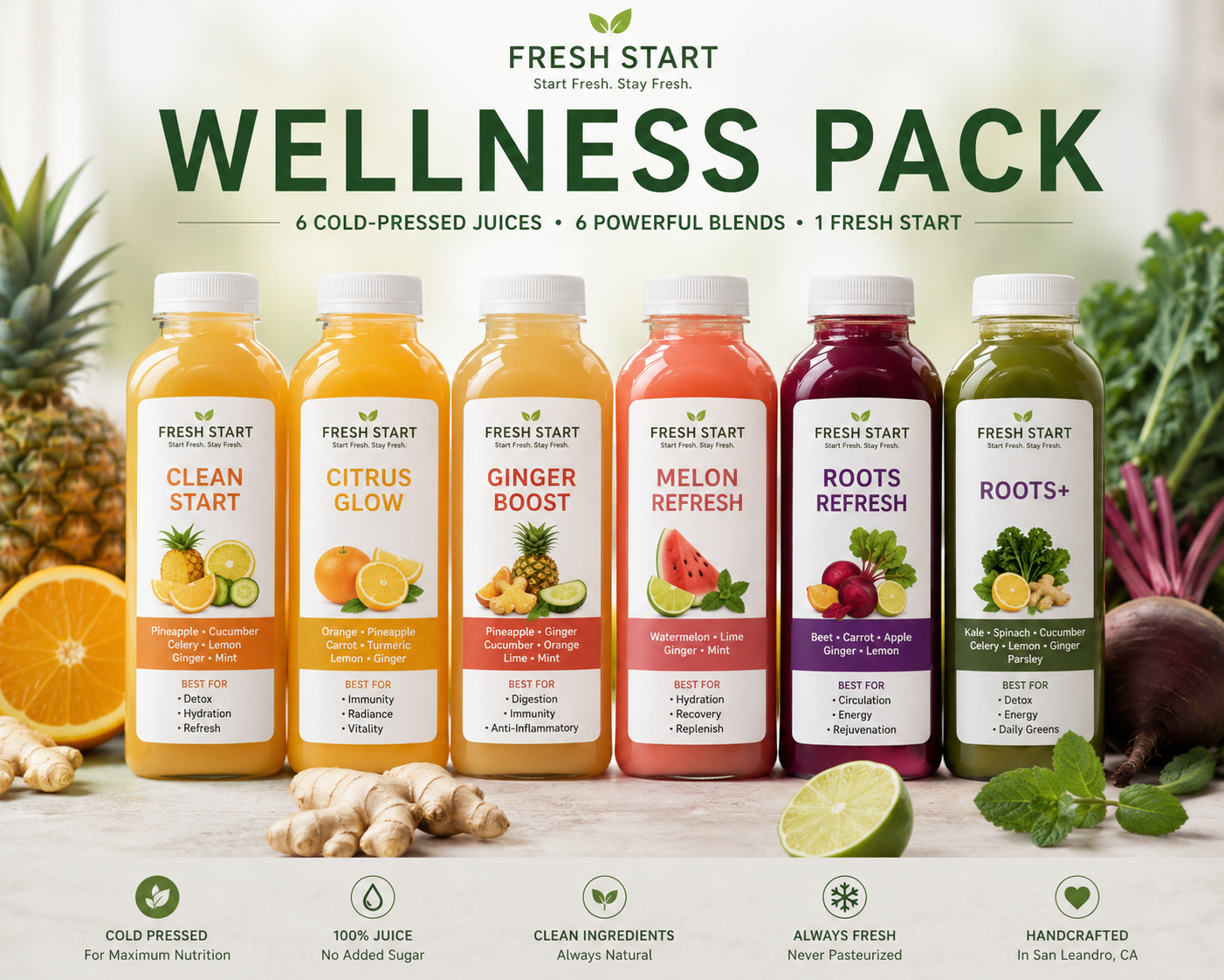 Wellness Pack, 6 cold-pressed juices